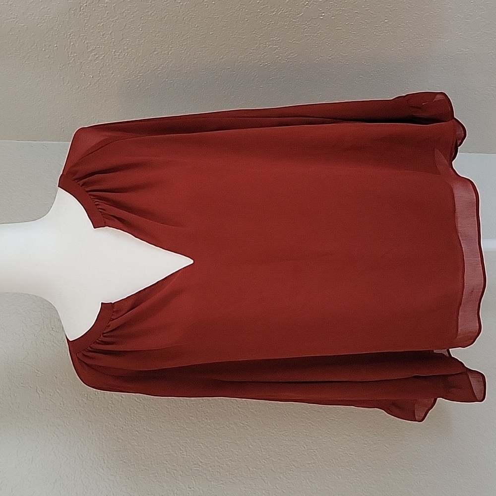 Ann Taylor Rust Red Long Sleeve Split Neck Blouse